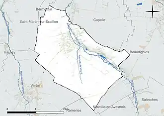 Carte en couleur présentant le réseau hydrographique de la commune