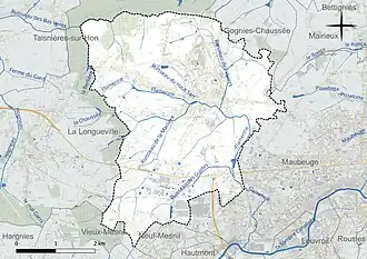 Carte en couleur présentant le réseau hydrographique de la commune