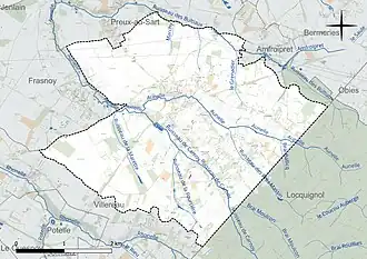 Carte en couleur présentant le réseau hydrographique de la commune