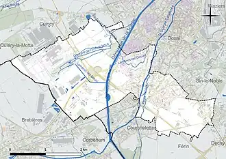 Carte en couleur présentant le réseau hydrographique de la commune