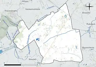 Carte en couleur présentant le réseau hydrographique de la commune