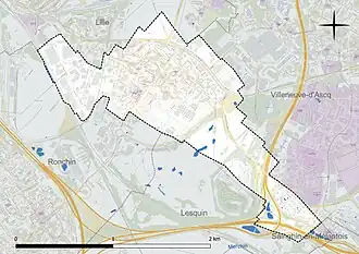 Carte en couleur présentant le réseau hydrographique de la commune