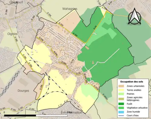 Carte en couleurs présentant l'occupation des sols.