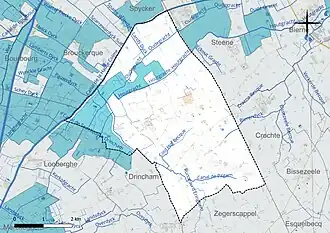 Carte en couleur présentant le réseau hydrographique de la commune