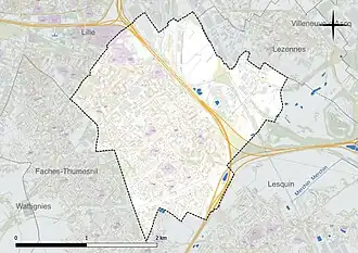 Carte en couleur présentant le réseau hydrographique de la commune