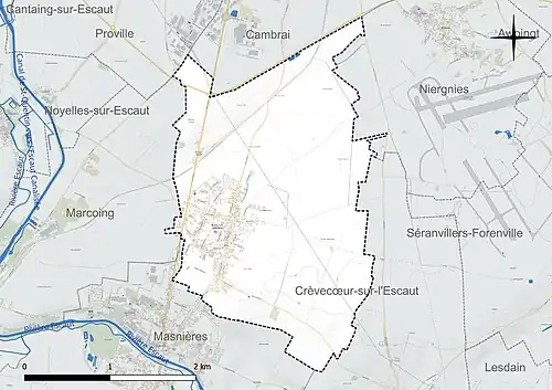 Carte en couleur présentant le réseau hydrographique de la commune