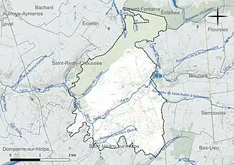 Carte en couleur présentant le réseau hydrographique de la commune