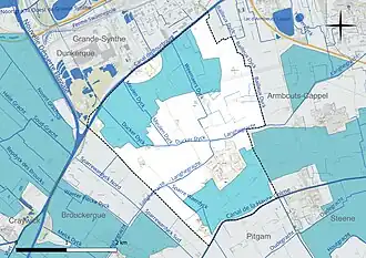 Carte en couleur présentant le réseau hydrographique de la commune
