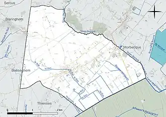 Carte en couleur présentant le réseau hydrographique de la commune