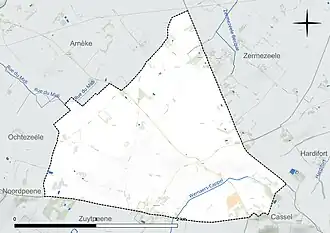 Carte en couleur présentant le réseau hydrographique de la commune