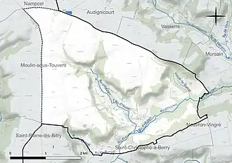 Carte en couleur présentant le réseau hydrographique de la commune