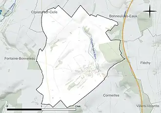 Carte en couleur présentant le réseau hydrographique de la commune