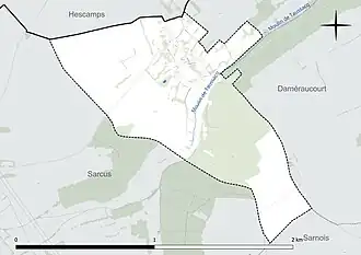 Carte en couleur présentant le réseau hydrographique de la commune