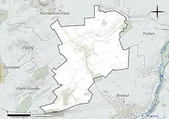 Carte en couleur présentant le réseau hydrographique de la commune