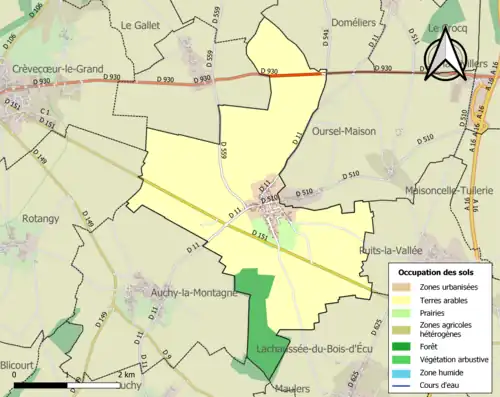 Carte en couleurs présentant l'occupation des sols.