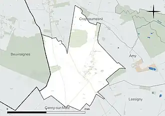 Carte en couleur présentant le réseau hydrographique de la commune