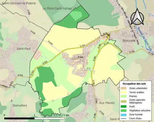 Carte en couleurs présentant l'occupation des sols.