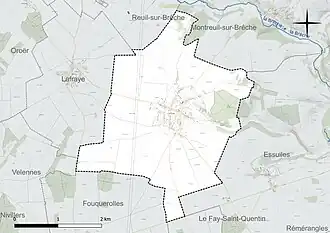 Carte en couleur présentant le réseau hydrographique de la commune