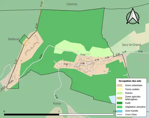 Carte en couleurs présentant l'occupation des sols.