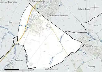 Carte en couleur présentant le réseau hydrographique de la commune