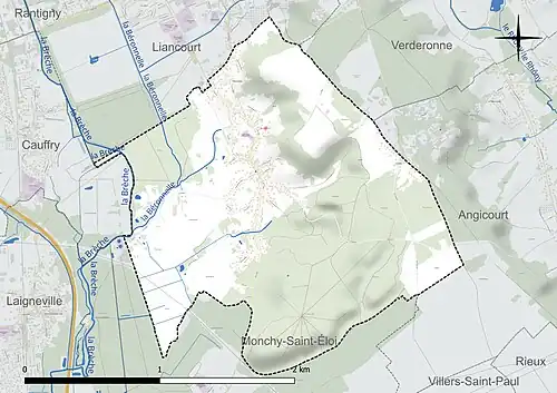 Carte en couleur présentant le réseau hydrographique de la commune