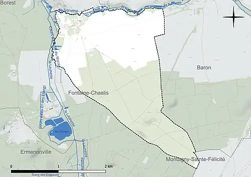 Carte en couleur présentant le réseau hydrographique de la commune