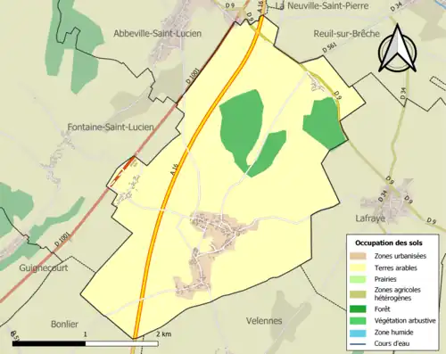 Carte en couleurs présentant l'occupation des sols.