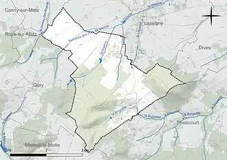 Carte en couleur présentant le réseau hydrographique de la commune
