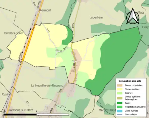 Carte en couleurs présentant l'occupation des sols.