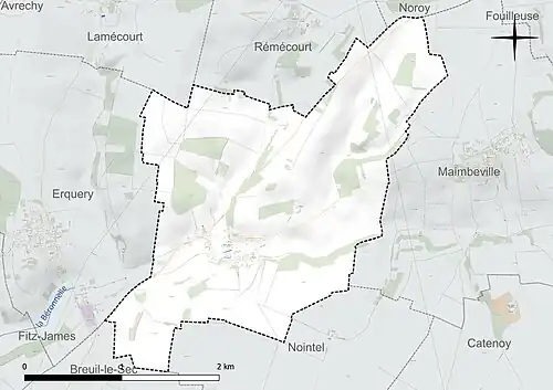 Carte en couleur présentant le réseau hydrographique de la commune