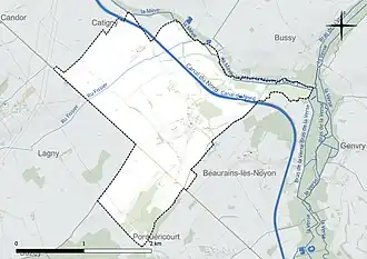 Carte en couleur présentant le réseau hydrographique de la commune