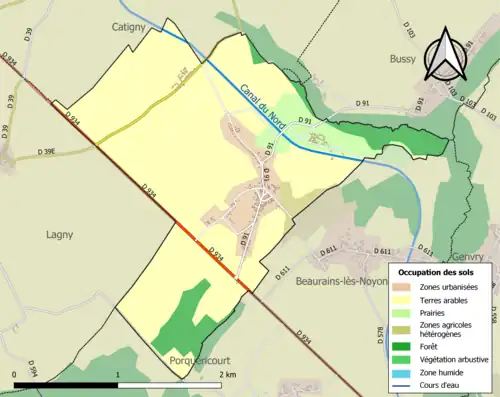 Carte en couleurs présentant l'occupation des sols.