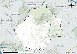 Carte en couleur présentant le réseau hydrographique de la commune