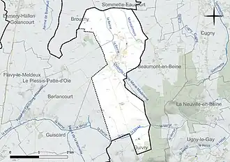 Carte en couleur présentant le réseau hydrographique de la commune