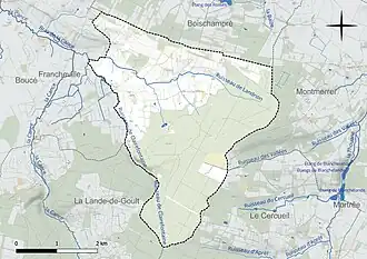 Carte en couleur présentant le réseau hydrographique de la commune