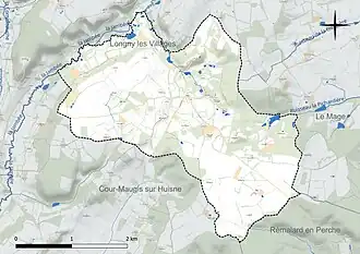 Carte en couleur présentant le réseau hydrographique de la commune