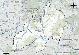 Carte en couleur présentant le réseau hydrographique de la commune