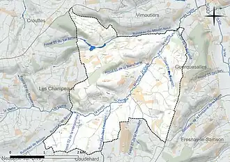 Carte en couleur présentant le réseau hydrographique de la commune