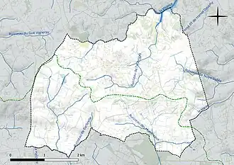 Carte en couleur présentant le réseau hydrographique de la commune