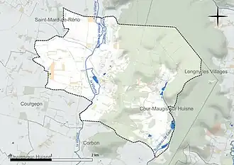 Carte en couleur présentant le réseau hydrographique de la commune