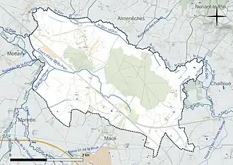 Carte en couleur présentant le réseau hydrographique de la commune