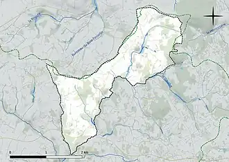 Carte en couleur présentant le réseau hydrographique de la commune