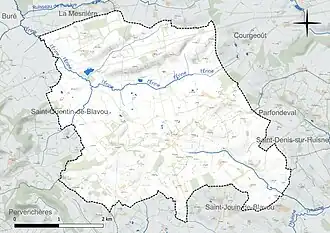 Carte en couleur présentant le réseau hydrographique de la commune