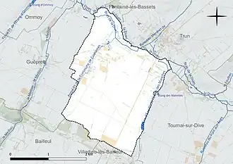 Carte en couleur présentant le réseau hydrographique de la commune