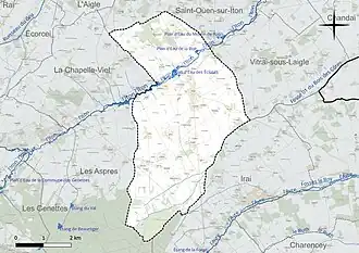 Carte en couleur présentant le réseau hydrographique de la commune