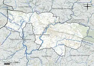 Carte en couleur présentant le réseau hydrographique de la commune