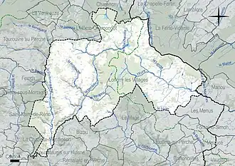 Carte en couleur présentant le réseau hydrographique de la commune