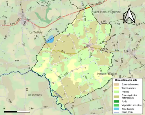 Carte en couleurs présentant l'occupation des sols.
