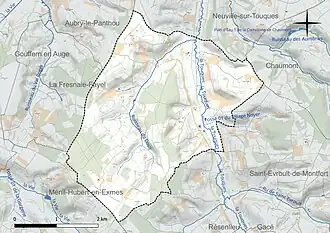 Carte en couleur présentant le réseau hydrographique de la commune