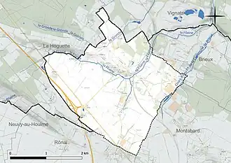 Carte en couleur présentant le réseau hydrographique de la commune